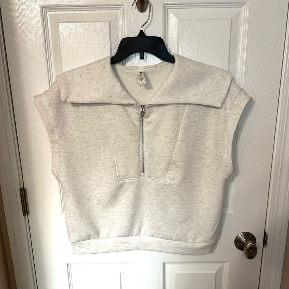 Yogalicious Cream Scuba Half Zip Womens XL Crop Top Workout Activewear Yoga